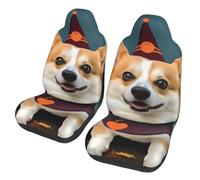 GTKSYNVE Halloween Corgi Dog Witch Car Seat Covers Front Seats 2 Pack Washable Non-Slip Car Seat Protectors Waterproof Automotive Seat Cover Universal Seat Cushion Protector for Cars, Vans, Trucks