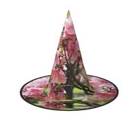 GTKSYNVE Halloween Decorations Witch Hat 3 PCS, Pink Flowers on The Tree Wizard Hat for Party Costume Accessory Dress up Hats