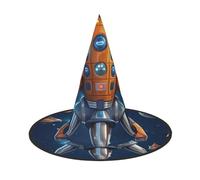 GTKSYNVE Halloween Decorations Witch Hat, Cartoon Spaceship Rocket Wizard Hat for Party Costume Accessory Dress up Hats, Black, 1