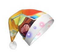 GTKSYNVE Happy Hour Santa Hat Light Up Christmas Hat Velvet Santa Claus Hats Unisex Holiday Xmas Hats for Party