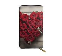 GTKSYNVE Heart-Shaped Roses Leather Wallets for Women Men, RFID Blocking Large Capacity Credit Card Holder with Zipper Ladies Phone Clutch Handbag Travel Purse Gifts for Birthday