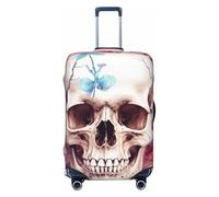GTKSYNVE Human Skull Pink Flowers Luggage Cover for Suitcase Tsa Approved, Spandex Stretch Suitcase Protector Washable Baggage Covers Travel Luggage Sleeve Large Suit Case Cover Fit 18-32 Inch, Black