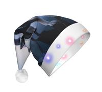 GTKSYNVE Husky Dog on a Frozen Lake Santa Hat Light Up Christmas Hat Velvet Santa Claus Hats Unisex Holiday Xmas Hats for Party