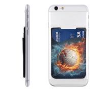 GTKSYNVE Ice and Fire Volleyball Phone Wallet Stick On, Leather Phone Card Holder, Adhesive Credit Card Holder for Phone Case, Id Card Pouch Sleeve Compatible for Most of Cellphone