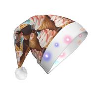 GTKSYNVE Ice Cream Cones Fifties Time Santa Hat Light Up Christmas Hat Velvet Santa Claus Hats Unisex Holiday Xmas Hats for Party
