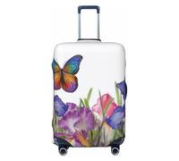 GTKSYNVE Iris Flower Butterfly Luggage Cover for Suitcase Tsa Approved, Spandex Stretch Suitcase Protector Washable Baggage Covers Travel Luggage Sleeve Large Suit Case Cover Fit 18-32 Inch, Black, XL