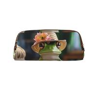 GTKSYNVE Leather Makeup Bag for Purse Travel Portable Small Pencil Bags for Women Men Cute Frog in Hat Cosmetic Bag with Zipper Pencil Pouch Aesthetic Coin Pouch Adults Desk Organizer, Gold, One size