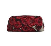 GTKSYNVE Leather Makeup Bag for Purse Travel Portable Small Pencil Bags for Women Men Heart-Shaped Roses Cosmetic Bag with Zipper Pencil Pouch Aesthetic Coin Pouch Adults Desk Organizer, Silver, One