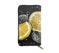 GTKSYNVE Lemon with on black and white Leather Wallets for Women Men, RFID Blocking Large Capacity Credit Card Holder with Zipper Ladies Phone Clutch Handbag Travel Purse Gifts for Birthday