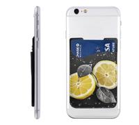 GTKSYNVE Lemon with on black and white Phone Wallet Stick On, Leather Phone Card Holder, Adhesive Credit Card Holder for Phone Case, Id Card Pouch Sleeve Compatible for Most of Cellphone