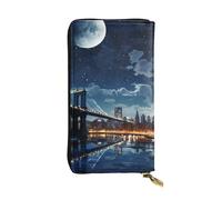 GTKSYNVE Moon Light New York City Leather Wallets for Women Men, RFID Blocking Large Capacity Credit Card Holder with Zipper Ladies Phone Clutch Handbag Travel Purse Gifts for Birthday