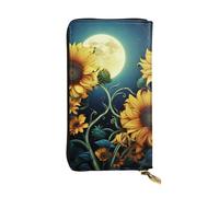 GTKSYNVE Moonlight Sunflower Pattern Leather Wallets for Women Men, RFID Blocking Large Capacity Credit Card Holder with Zipper Ladies Phone Clutch Handbag Travel Purse Gifts for Birthday