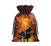 GTKSYNVE Musical Theatre Christmas Gift Bags with Tags & Ribbon Ties, Xmas Drawstring Candy Treat Bag Buffalo Plaid Christmas Gifts Sacks Reusable Gift Wrapping Bags for Holiday Party Favors Medium