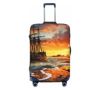 GTKSYNVE Pirate ship in the sunset Luggage Cover for Suitcase Tsa Approved, Spandex Stretch Suitcase Protector Washable Baggage Covers Travel Luggage Sleeve Large Suit Case Cover Fit 18-32 Inch, Black