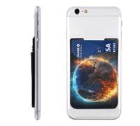 GTKSYNVE Planet Ice and Fire Phone Wallet Stick On, Leather Phone Card Holder, Adhesive Credit Card Holder for Phone Case, Id Card Pouch Sleeve Compatible for Most of Cellphone