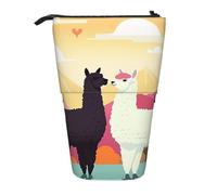 GTKSYNVE Standing Pencil Case, Alpacas in Love in The Mountains Telescopic Pencil Holder, Cute Makeup Cosmetics Bag with Zipper Aesthetic Pencil Bags for Christmas Holiday New Year Office Bag