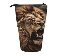 GTKSYNVE Standing Pencil Case, Angry Lion Telescopic Pencil Holder, Cute Makeup Cosmetics Bag with Zipper Aesthetic Pencil Bags for Christmas Holiday New Year Office Bag