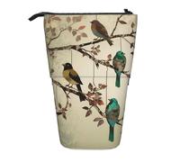 GTKSYNVE Standing Pencil Case, Birds on branches Telescopic Pencil Holder, Cute Makeup Cosmetics Bag with Zipper Aesthetic Pencil Bags for Christmas Holiday New Year Office Bag