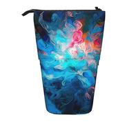 GTKSYNVE Standing Pencil Case, Blue Aesthetic Color Splash Telescopic Pencil Holder, Cute Makeup Cosmetics Bag with Zipper Aesthetic Pencil Bags for Christmas Holiday New Year Office Bag