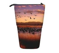 GTKSYNVE Standing Pencil Case, Bosque del Apache Wildlife Refuge Telescopic Pencil Holder, Cute Makeup Cosmetics Bag with Zipper Aesthetic Pencil Bags for Christmas Holiday New Year Office Bag