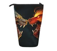 GTKSYNVE Standing Pencil Case, Chic Cool Two Fighting Roaring Dragon Telescopic Pencil Holder, Cute Makeup Cosmetics Bag with Zipper Aesthetic Pencil Bags for Christmas Holiday New Year Office Bag