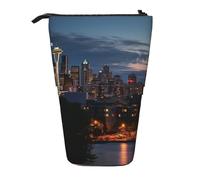 GTKSYNVE Standing Pencil Case, City Seattle Telescopic Pencil Holder, Cute Makeup Cosmetics Bag with Zipper Aesthetic Pencil Bags for Christmas Holiday New Year Office Bag