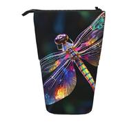 GTKSYNVE Standing Pencil Case, colorful dragonfly art Telescopic Pencil Holder, Cute Makeup Cosmetics Bag with Zipper Aesthetic Pencil Bags for Christmas Holiday New Year Office Bag