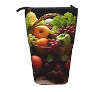 GTKSYNVE Standing Pencil Case, Colorful Various Vegetables and Fruit Telescopic Pencil Holder, Cute Makeup Cosmetics Bag with Zipper Aesthetic Pencil Bags for Christmas Holiday New Year Office Bag