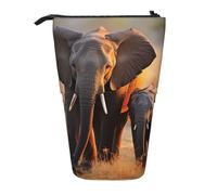 GTKSYNVE Standing Pencil Case, cute elephant baby and mom Telescopic Pencil Holder, Cute Makeup Cosmetics Bag with Zipper Aesthetic Pencil Bags for Christmas Holiday New Year Office Bag