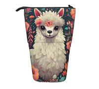 GTKSYNVE Standing Pencil Case, Cute Llama Floral Telescopic Pencil Holder, Cute Makeup Cosmetics Bag with Zipper Aesthetic Pencil Bags for Christmas Holiday New Year Office Bag
