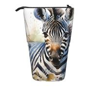 GTKSYNVE Standing Pencil Case, Cute zebra watercolor Telescopic Pencil Holder, Cute Makeup Cosmetics Bag with Zipper Aesthetic Pencil Bags for Christmas Holiday New Year Office Bag