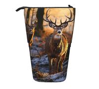 GTKSYNVE Standing Pencil Case, Deers Picture Telescopic Pencil Holder, Cute Makeup Cosmetics Bag with Zipper Aesthetic Pencil Bags for Christmas Holiday New Year Office Bag