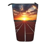 GTKSYNVE Standing Pencil Case, Dusk Running Track Telescopic Pencil Holder, Cute Makeup Cosmetics Bag with Zipper Aesthetic Pencil Bags for Christmas Holiday New Year Office Bag