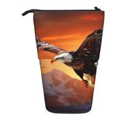 GTKSYNVE Standing Pencil Case, eagle flying in the sunset Telescopic Pencil Holder, Cute Makeup Cosmetics Bag with Zipper Aesthetic Pencil Bags for Christmas Holiday New Year Office Bag
