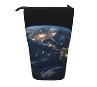 GTKSYNVE Standing Pencil Case, Earth from The Outer Space Telescopic Pencil Holder, Cute Makeup Cosmetics Bag with Zipper Aesthetic Pencil Bags for Christmas Holiday New Year Office Bag