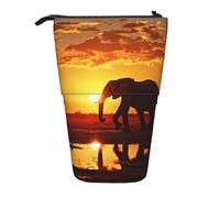 GTKSYNVE Standing Pencil Case, Elephant Pictures Telescopic Pencil Holder, Cute Makeup Cosmetics Bag with Zipper Aesthetic Pencil Bags for Christmas Holiday New Year Office Bag