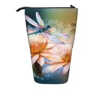 GTKSYNVE Standing Pencil Case, Flying Dragonflies Lily Flower Telescopic Pencil Holder, Cute Makeup Cosmetics Bag with Zipper Aesthetic Pencil Bags for Christmas Holiday New Year Office Bag