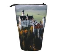 GTKSYNVE Standing Pencil Case, Germany Neuschwanstein Castle Telescopic Pencil Holder, Cute Makeup Cosmetics Bag with Zipper Aesthetic Pencil Bags for Christmas Holiday New Year Office Bag