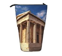 GTKSYNVE Standing Pencil Case, Greece History Building Telescopic Pencil Holder, Cute Makeup Cosmetics Bag with Zipper Aesthetic Pencil Bags for Christmas Holiday New Year Office Bag