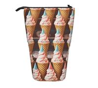 GTKSYNVE Standing Pencil Case, Ice Cream Cones Fifties Time Telescopic Pencil Holder, Cute Makeup Cosmetics Bag with Zipper Aesthetic Pencil Bags for Christmas Holiday New Year Office Bag
