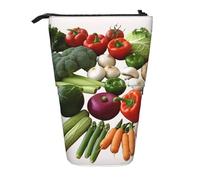GTKSYNVE Standing Pencil Case, Introduction of various vegetables Telescopic Pencil Holder, Cute Makeup Cosmetics Bag with Zipper Aesthetic Pencil Bags for Christmas Holiday New Year Office Bag