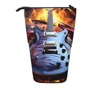 GTKSYNVE Standing Pencil Case, Magic Electric Guitar Music Telescopic Pencil Holder, Cute Makeup Cosmetics Bag with Zipper Aesthetic Pencil Bags for Christmas Holiday New Year Office Bag