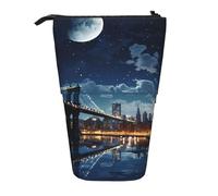 GTKSYNVE Standing Pencil Case, Moon Light New York City Telescopic Pencil Holder, Cute Makeup Cosmetics Bag with Zipper Aesthetic Pencil Bags for Christmas Holiday New Year Office Bag