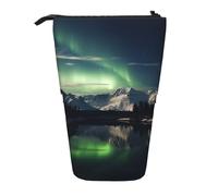 GTKSYNVE Standing Pencil Case, Northern Aurora Night Telescopic Pencil Holder, Cute Makeup Cosmetics Bag with Zipper Aesthetic Pencil Bags for Christmas Holiday New Year Office Bag