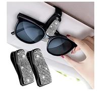 GTLM Set of 2 Bling Rhinestone Car Sun Visor Glasses Holders with Anti-Scratch Sponge,Car Decoration for Women Girls,Ticket Card Clip Visor Organizer,Universal Rhinestone Car Accessories (White)