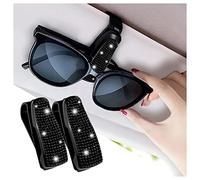 GTLM Set of 2 Bling Rhinestone Car Sun Visor Glasses Holders with Anti-Scratch Sponge,Car Decoration for Women Girls,Ticket Card Clip Visor Organizer,Universal Rhinestone Car Accessories (Black)