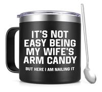 Gtmileo Husband Gifts Coffee Mug, Birthday Christmas Gifts for Husband, It's Not Easy Being My Wife's Arm Candy Coffee Mug for Husband Hubby Men, 14 Oz Stainless Steel Coffee Mug with Lid, Black