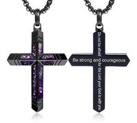 GTMJ Amethyst Cross Necklace for Men with Adjustable Box Chain For Everyday Wear Christian Men's Cross Necklace Jewelry Gifts, M, Amethyst Gravel, Amethyst