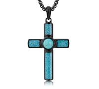 GTMJ Malachite Cross Necklace for Men, Black Chain with Green Natural Stone Pendant, Religious Gothic Style Jewelry, M, Stainless Steel, No Gemstone