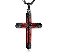 GTMJ Ruby Cross Necklace for Men with Adjustable Chain 24-26 Inches Christianity Cross Necklace Religious Jewelry Gifts for Men, M, Ruby Gravel, Ruby